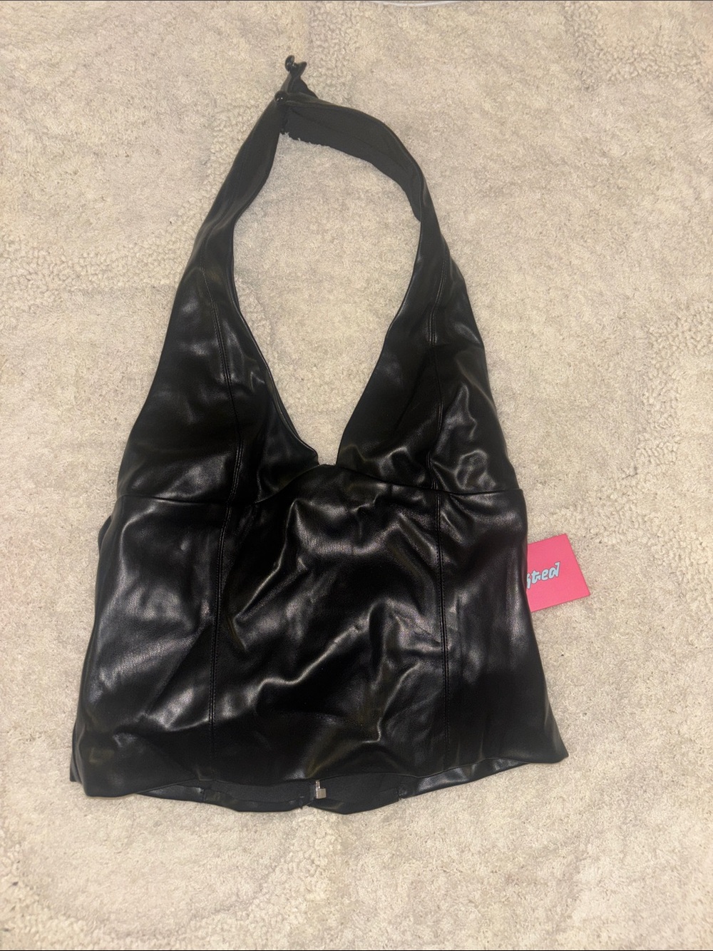 Edikted Black Faux Leather Halter Shoulder Bag